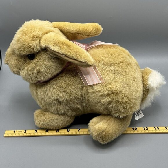 Walmart Vintage Bunny Rabbit Plush Tan Pink Bow 13" Realistic Stuffed Animal - Picture 8 of 8